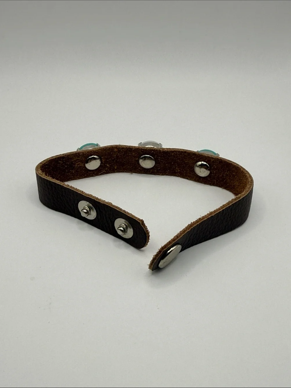 Vintage Southwestern Brown Leather Turquoise Bangle Cuff Statement Bracelet